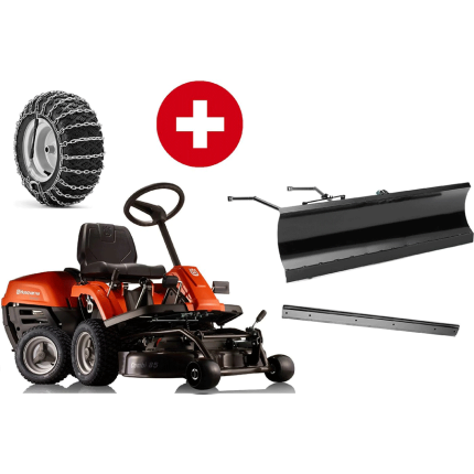 Husqvarna Frontmäher R 112C mit Mähdeck Combi 85 – Winterpaket mit Schneeschild, Gummileiste und Schneeketten – Modell 2025